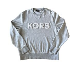 Michael Kors Mens Streetwear Sweatshirt Chenille Logo XL Gray Pullover Crewneck